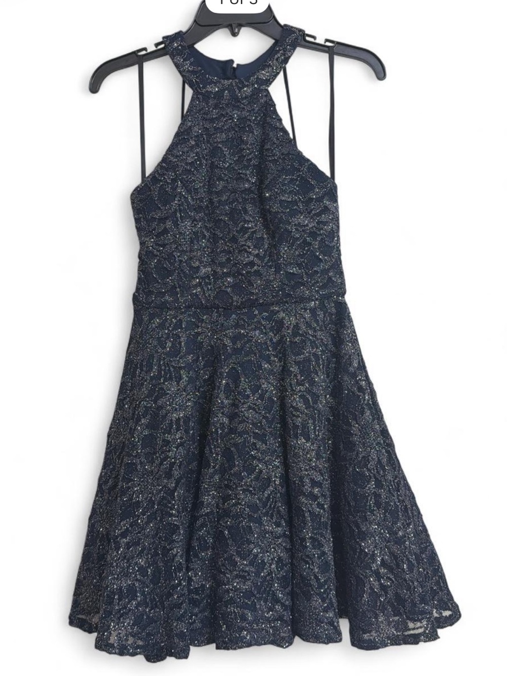 Junior Girls Navy Halter Lace Party Dress